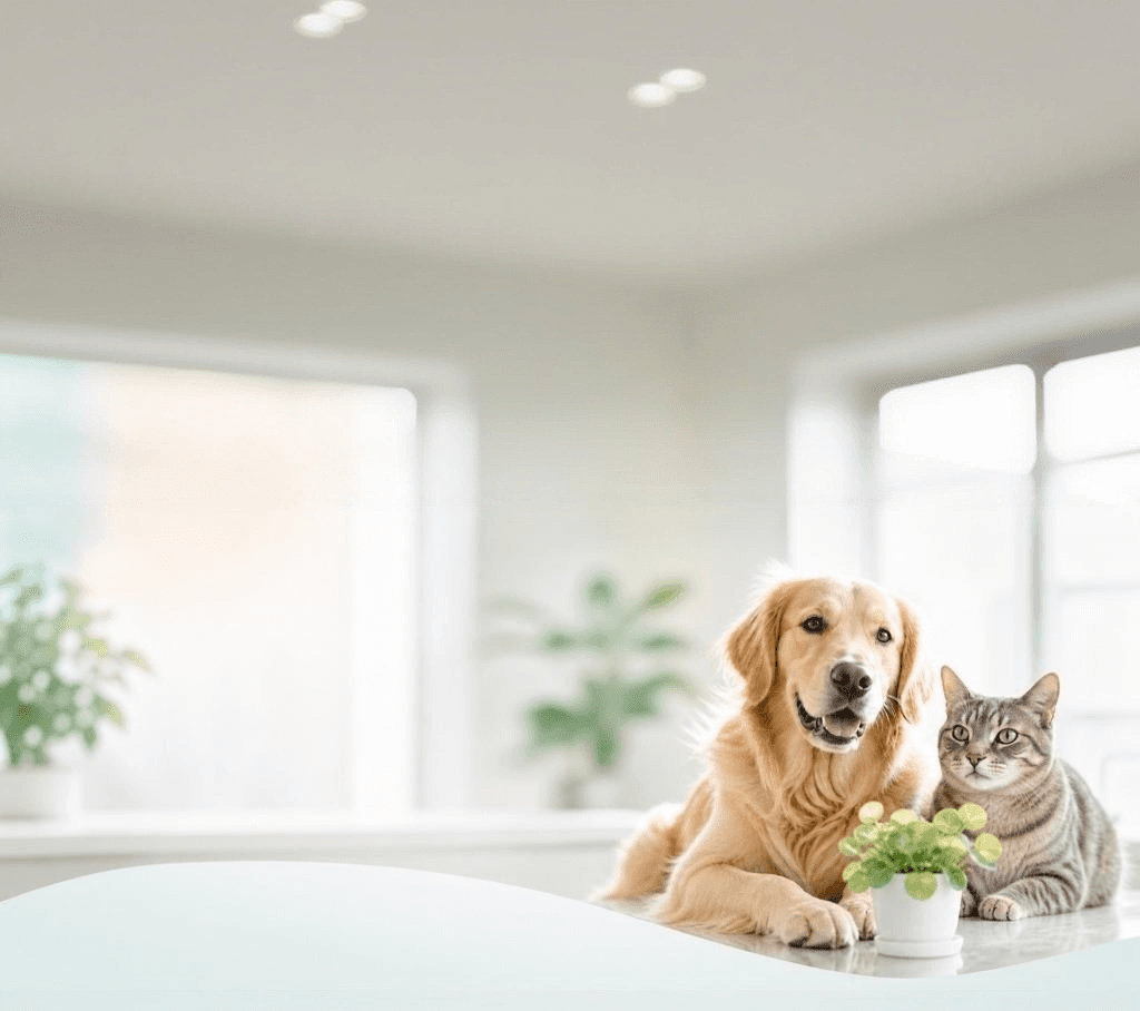 動物病院・歯科医院向け経営支援をイメージした犬と猫のビジュアル